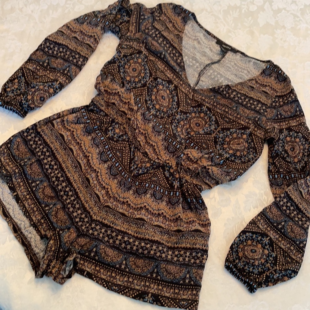 Forever 21 pattern Romper shorts and long sleeve